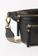 Des Mini Bum Bag in Black Stromboli Leather - Checkered Strap