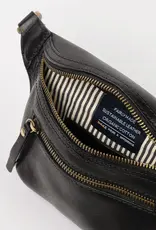 Des Mini Bum Bag in Black Stromboli Leather - Checkered Strap