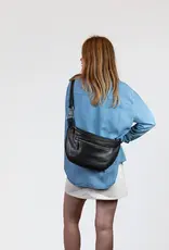 Desiree Maxi Crossbody Bag in Black Soft Grain Leather with Adjustable Checkered and Leather Straps