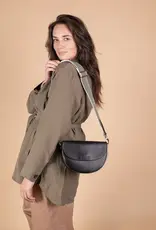 Desiree Crossbody Clutch in Black Classic Leather - 2 Straps: Checkered and Cognac