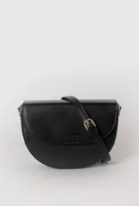 Desiree Crossbody Clutch in Black Classic Leather - 2 Straps: Checkered and Cognac