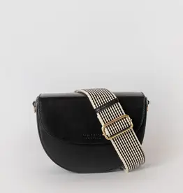 Desiree Crossbody Clutch / Black Classic Leather / Checkered & Leather Straps