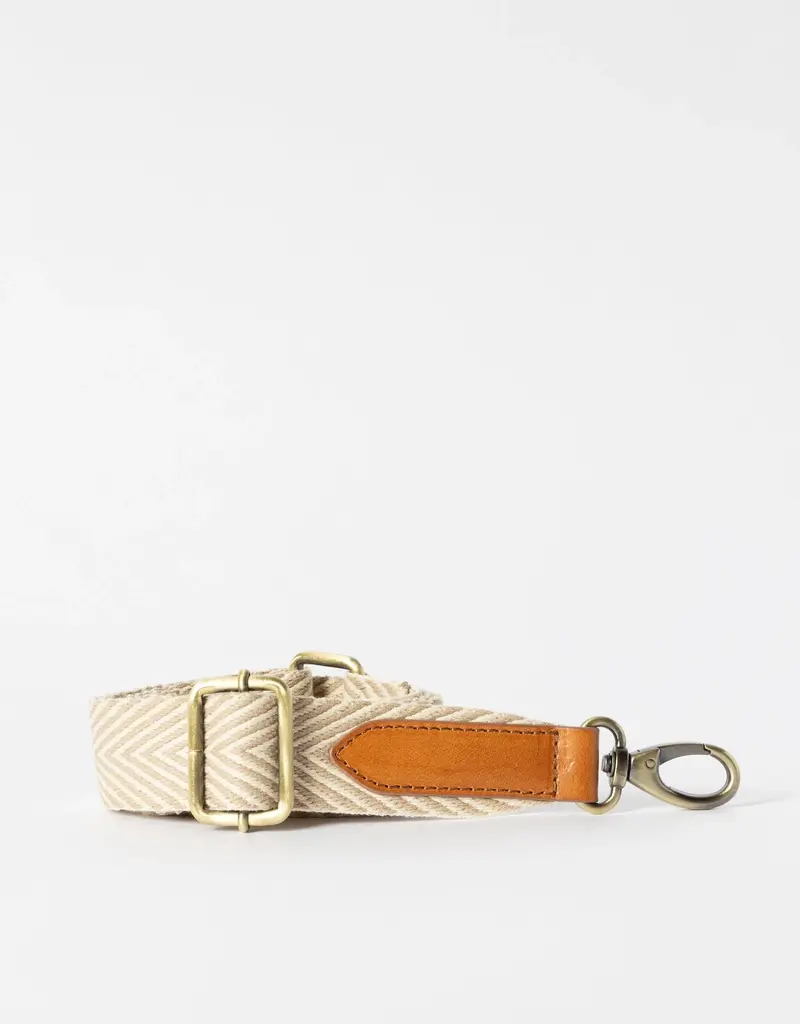 Herringbone Webbing Strap in Sand Color with Cognac Classic Leather