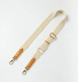 Herringbone Webbing Strap in Sand Color with Cognac Classic Leather