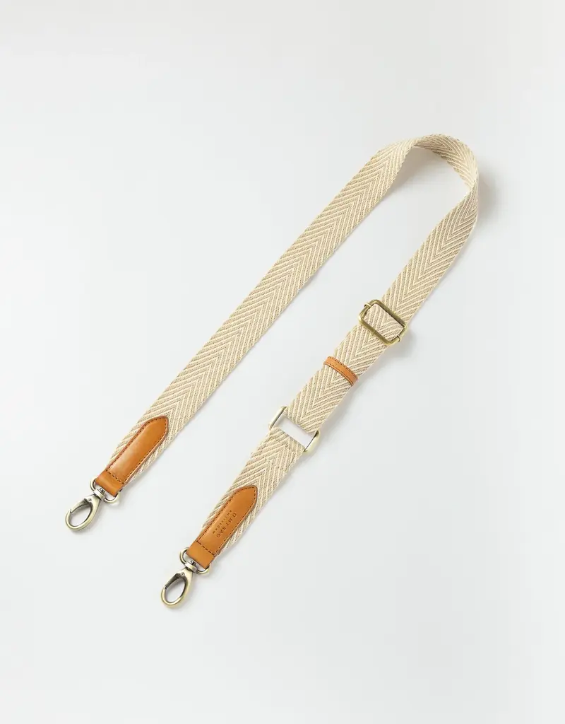 Herringbone Webbing Strap in Sand Color with Cognac Classic Leather