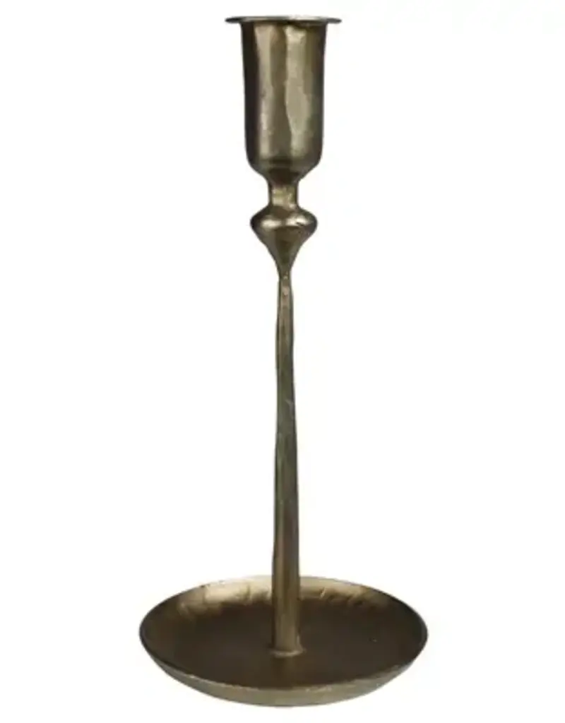Percy Roughhewn Brass Candlestick with Vintage Patina -  12 inches