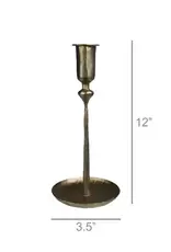 Percy Roughhewn Brass Candlestick with Vintage Patina -  12 inches