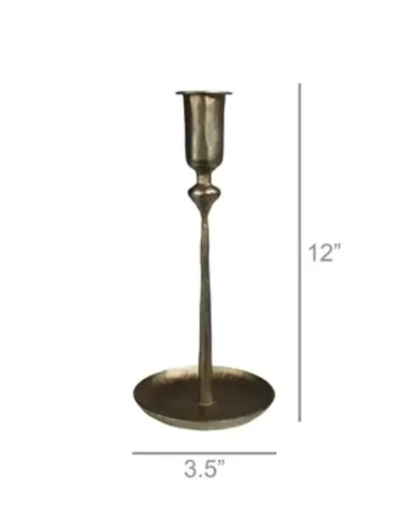 Percy Roughhewn Brass Candlestick with Vintage Patina -  12 inches
