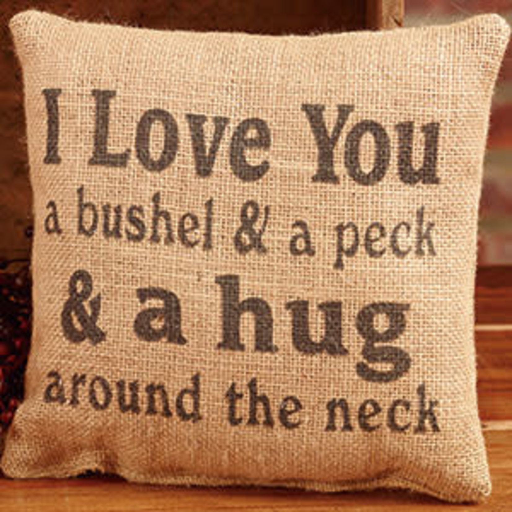 Burlap bushel & peck pillow