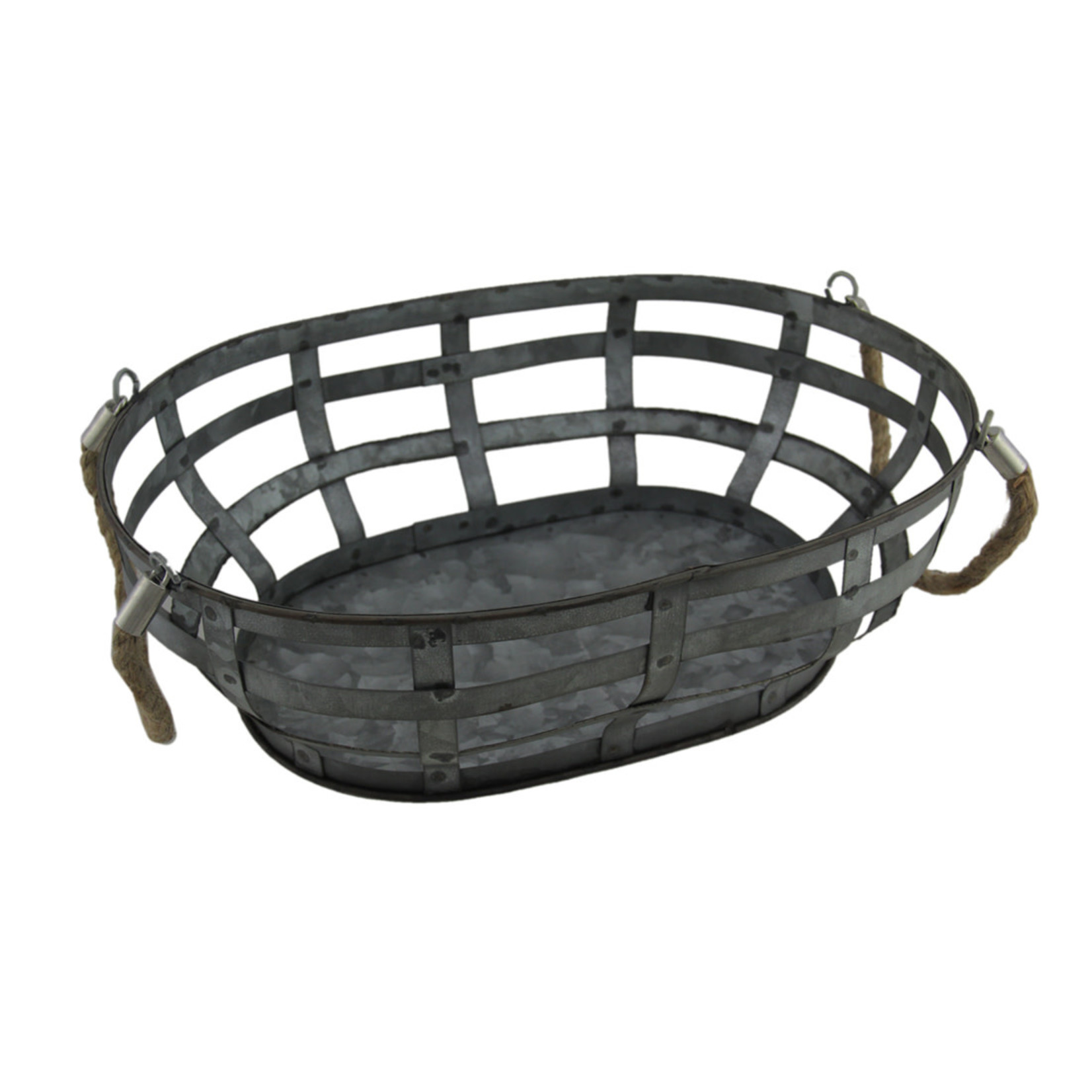 Galvanized metal basket w/handles
