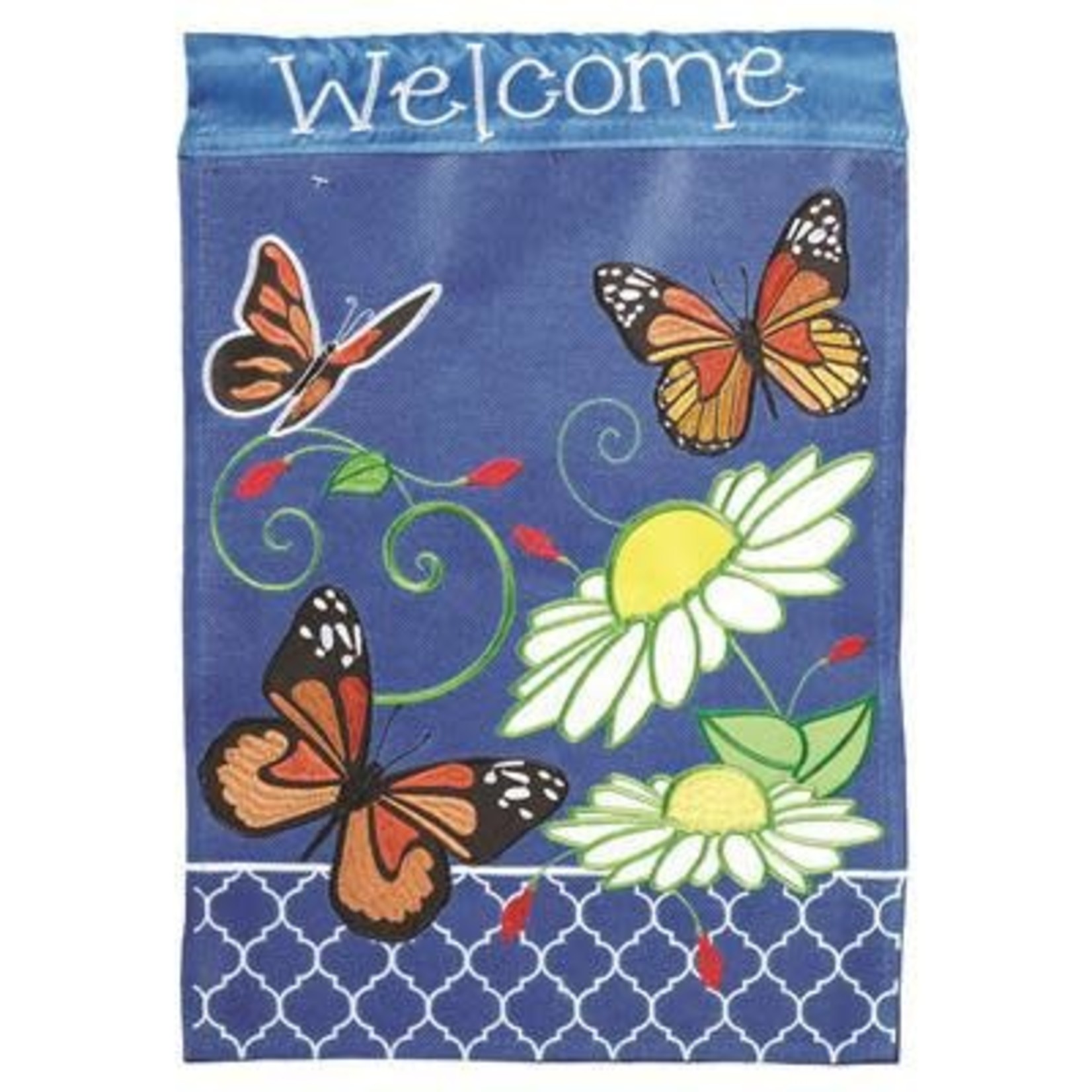 BUTTERFLY TRIO  BURLAP GRDN FLAG