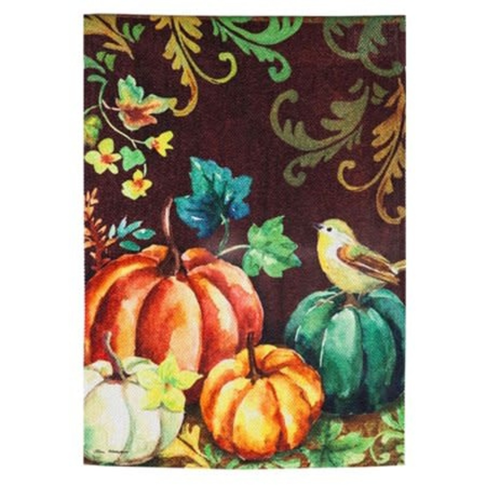 Fall pumpkins & birds grdn flag