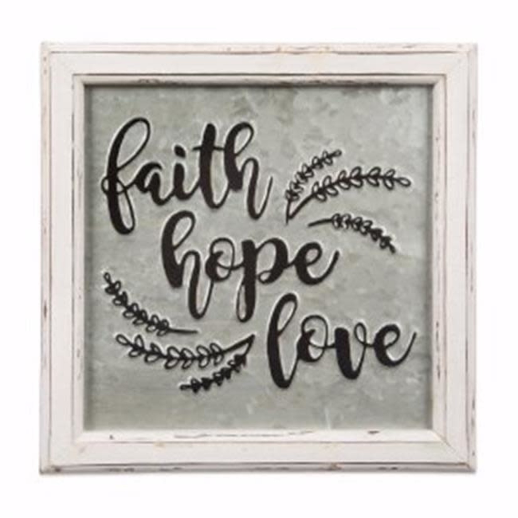 Faith Hope Love embossed sign