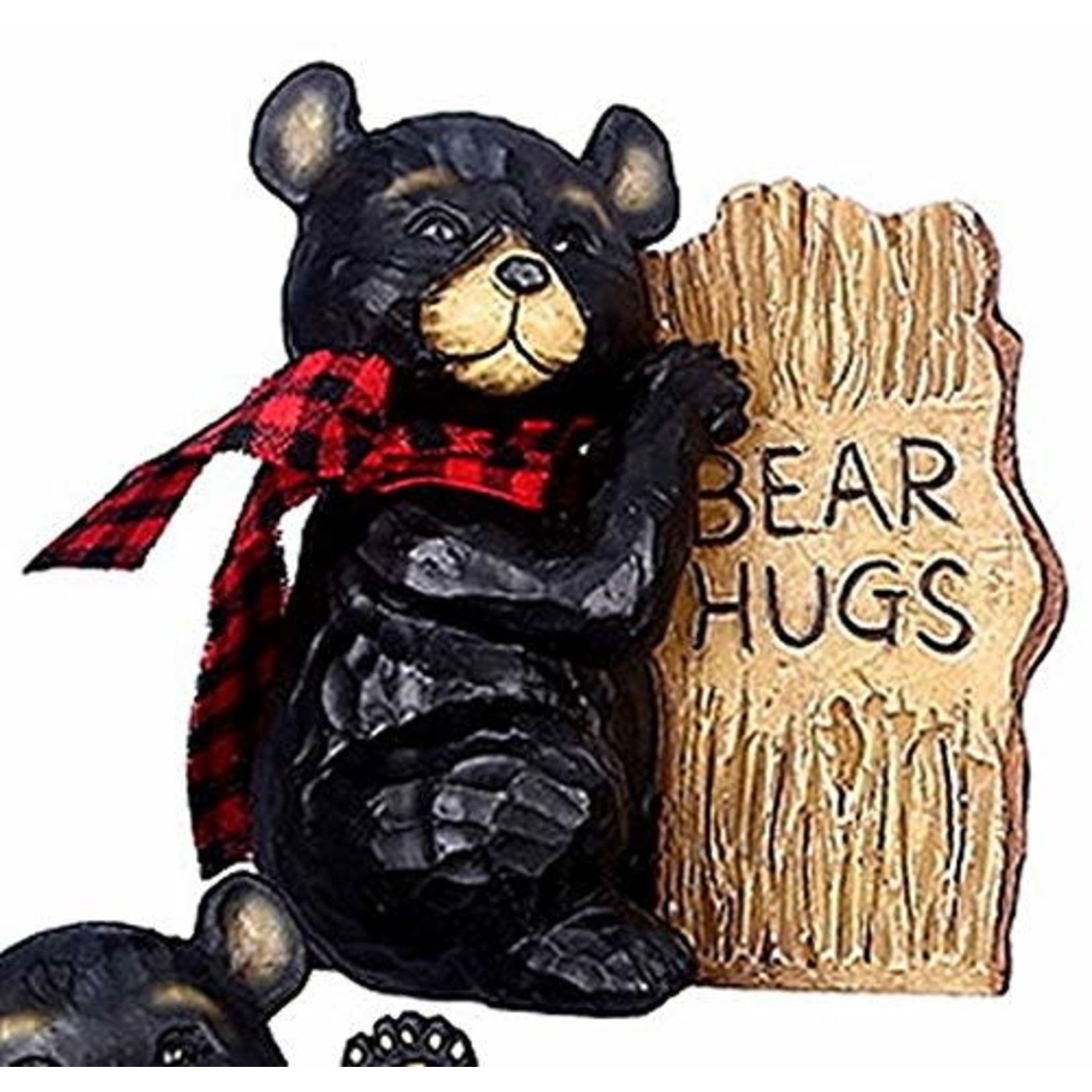 Black bear holding wood sign
