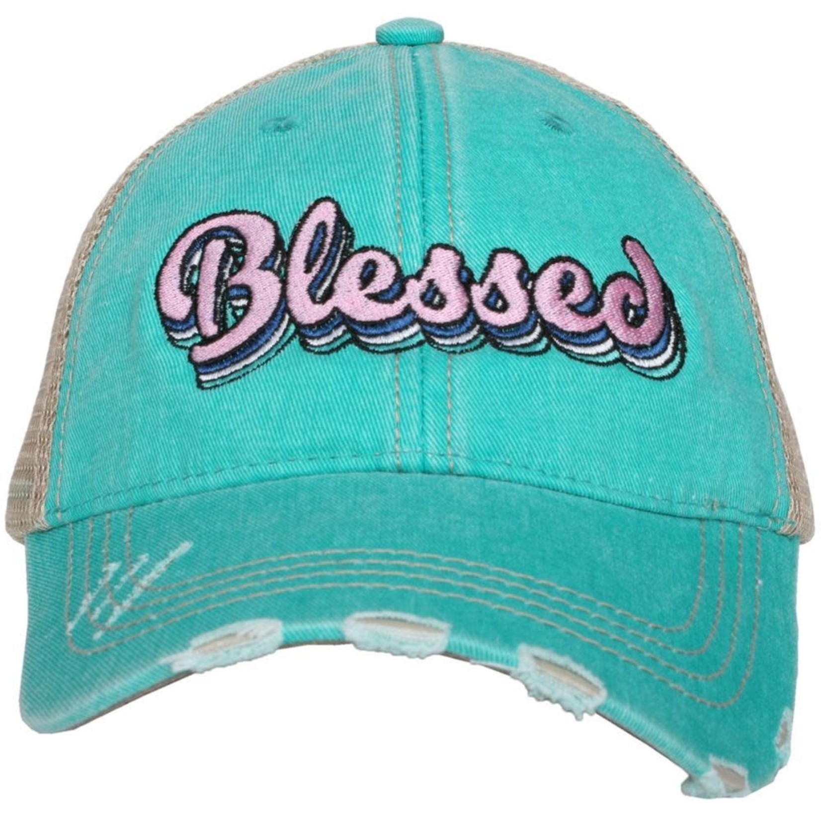 BLESSED LAYERED TEAL TRUCKER HAT