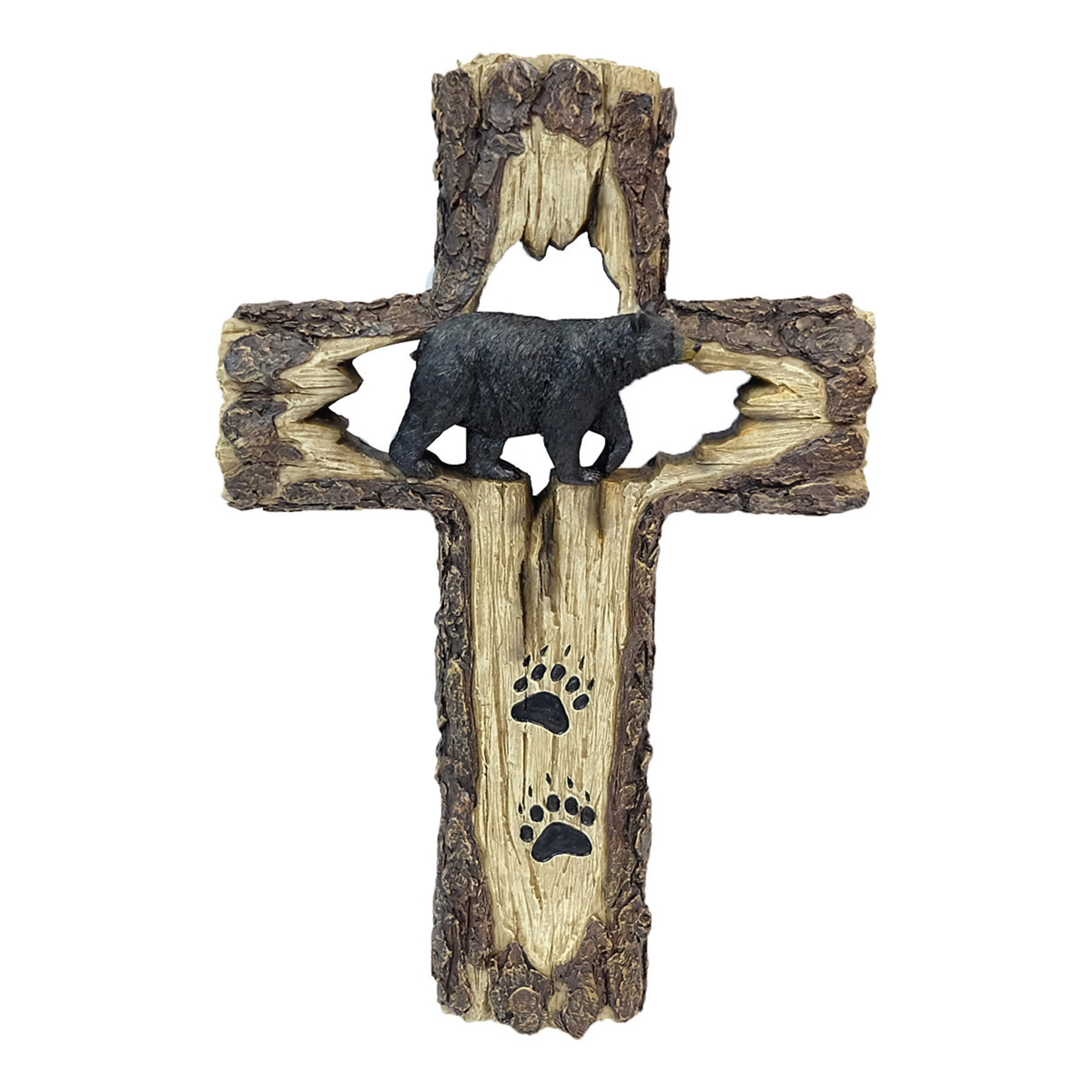 BEAR & PAWS ON FAUX WOOD CROSS