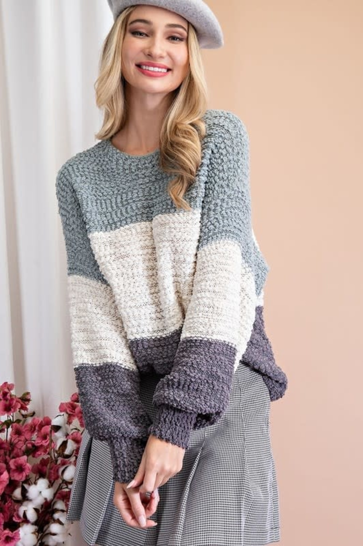 Grey popcorn sweater on sale