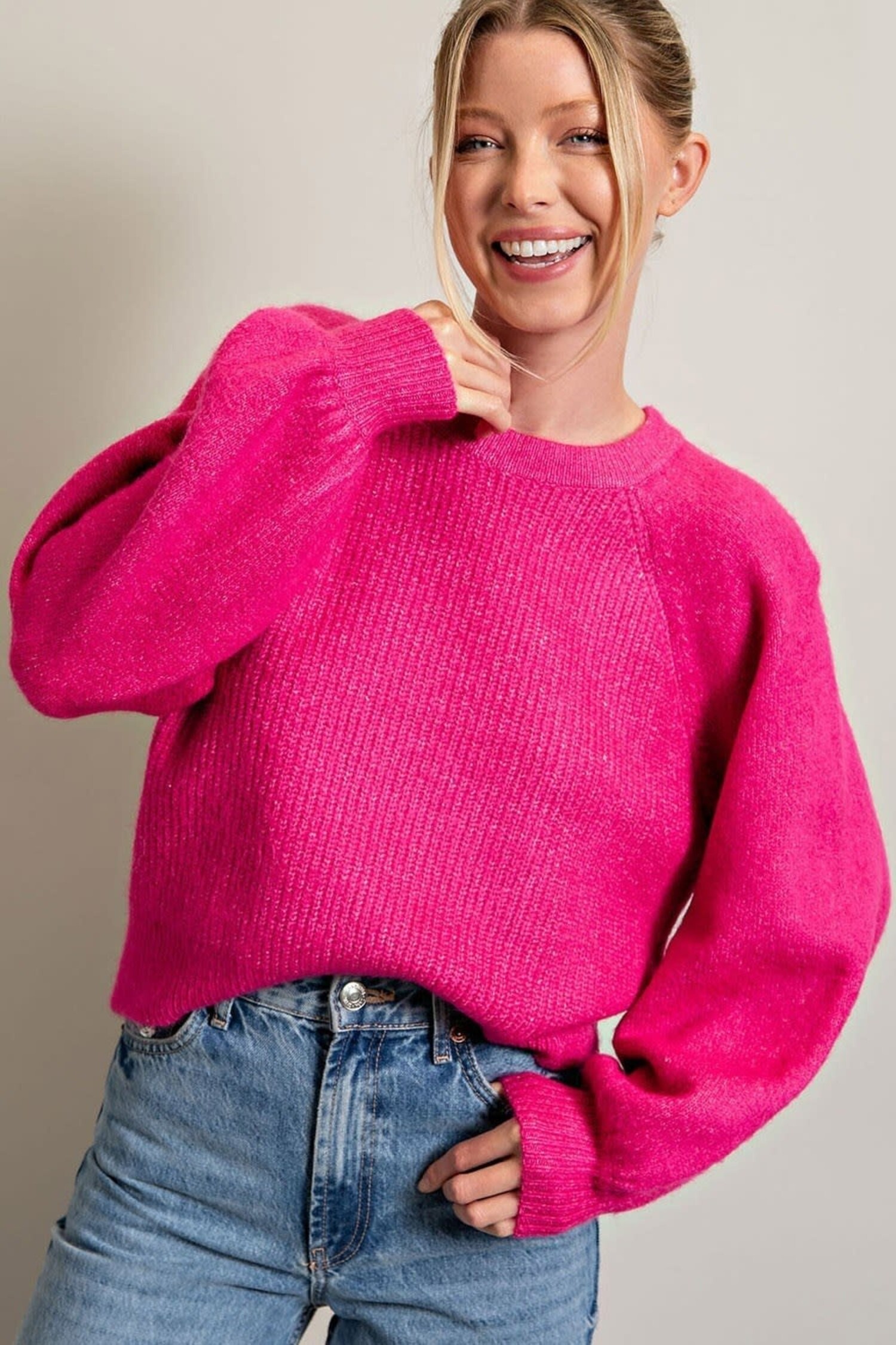 Pink balloon sleeve hot sale sweater