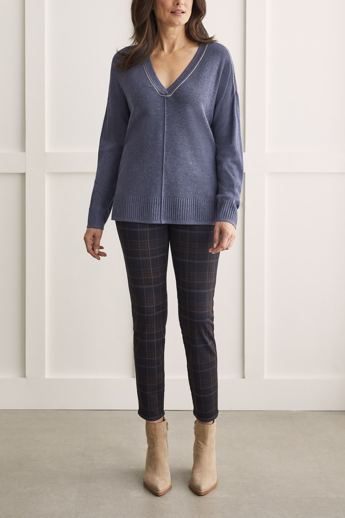 V-Neck Sweater W/Side Slits Sapphire