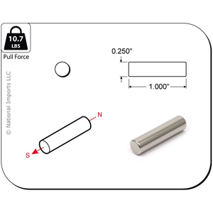 Magcraft Magnets . MFM 0.25” X 1” Rare Earth Rod Magnet (6)