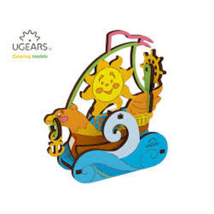 UGears . UGR UGears Sailboat 3D-puzzle Coloring Model - 17 pieces