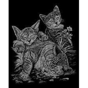 Royal (art supplies) . ROY Silver Engraving Tabby Cat And Kittens