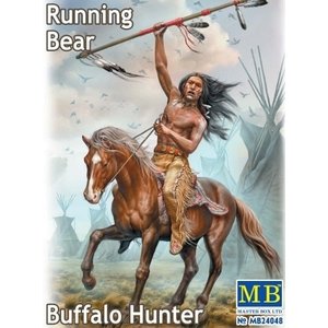 Masterbox Models . MTB 1/24 Running Bear Buffalo Hunter Indian Holding Spear Riding Horse