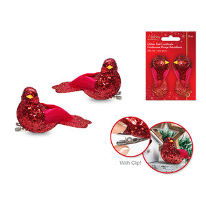 MultiCraft . MCI Red Glittler Cardinals 2 Pack Christmas Ornaments