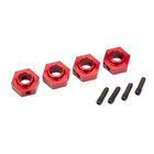 Traxxas . TRA Traxxas Wheel Hubs, 12mm hex, 6061-T6 Aluminum (red-Anodized) (4)/ Screw pin (4)
