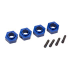 Traxxas . TRA Wheel hubs, 12mm hex, 6061-T6 aluminum (blue-anodized) (4)/ screw pin (4)