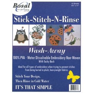 Notions Marketing . NMC Bosal Stick Stitch N Rinse Wash Away Stabilizer 10Pkg