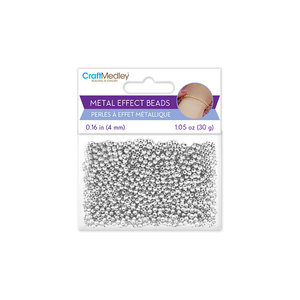 CraftMedley . CMD Metal Effect Beads 4mm Luster Electroplated Round Silver