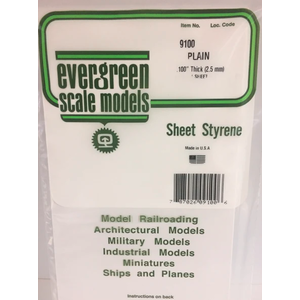 Evergreen Scale Models . EVG Evergreen 6"x12" Plain Sheet.100" (2.5mm)