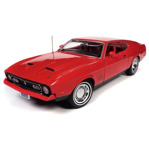 Auto World . AWD 1/18 James Bond 1971 Ford Mustang Mach 1 (Diamonds Are Forever) - Bright Red with Black Mach 1 Graphics and Lower Color