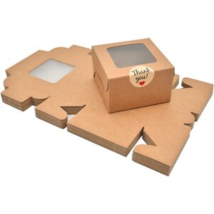 Koyee . KEE Brown Bakery Boxes With Window 50 Pack 4 x 4 x 2.5 Inches