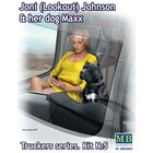 Masterbox Models . MTB 1/24 Joni Johnson Trucker Passenger Sitting w/Cell Phone & Dog Maxx