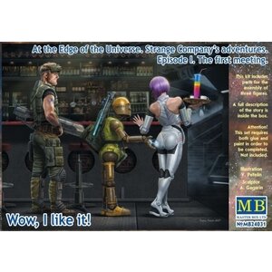 Masterbox Models . MTB 1/24 At the Edge of the Universe: Space Mercenary w/ Heavy Gun, Robot & Android Waitress