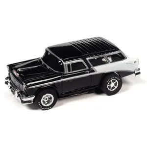 Auto World . AWD AW Classic Black & White | 1955 Chevy Bel Air Nomad Slot Car