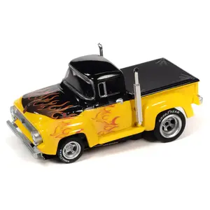 Auto World . AWD AW Classic Black & Yellow Flames | 1955 Ford F-100 Slot Car