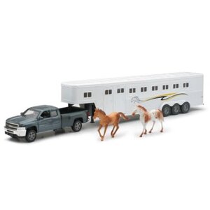 New Ray . NRY 1/32 Chevrolet Silverado Extended Cab Pickup Truck w/Horse Trailer & 2 Horses