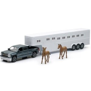 New Ray . NRY 1/43 Chevrolet Silverado Extended Cab Pickup Truck w/Horse Trailer