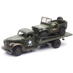 New Ray . NRY 1/32 1941 Chevrolet Military Flatbed Truck w/Willys Jeep