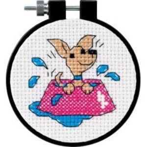 Dimensions . DMS Dimensions Learn-A-Craft Counted Cross Stitch Kit 3" Round Perky Puppy