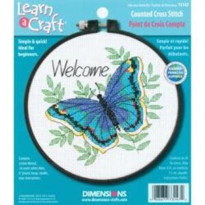 Dimensions . DMS Dimensions Learn-A-Craft Counted Cross Stitch Kit 6" Round Welcome Butterfly
