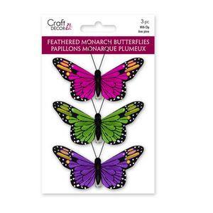 Craft Decor . CDC Feathered Monarch Butterflies x3 w/Gator Clip A) Brights