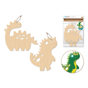 CraftMedley . CMD Wood Ornaments x2 Asst Dinosaur with Jute Cord Hanger