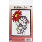 Design Works . DWK Red Daisy Cat Cross Stitch 5" x 7"