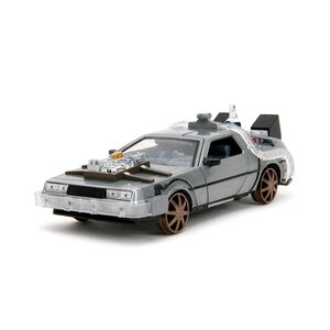 Jada Toys . JAD 1/24 Back to the Future Part III DeLorean Car Time Machine Lighted w/Rail Wheels