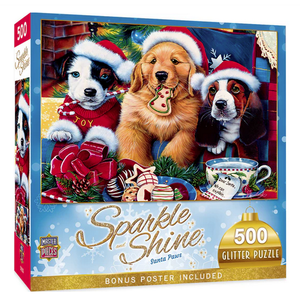 Master Pieces (Puzzles) . MST Christmas Santa Paws Puppies 500pc