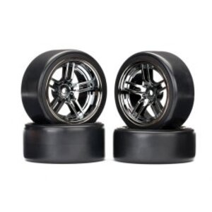 Traxxas . TRA Tires and wheels, assembled, glued (split-spoke black chrome) (4)